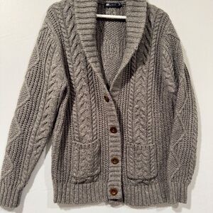 Men's Gray Cable Knit Cardigan Sweater